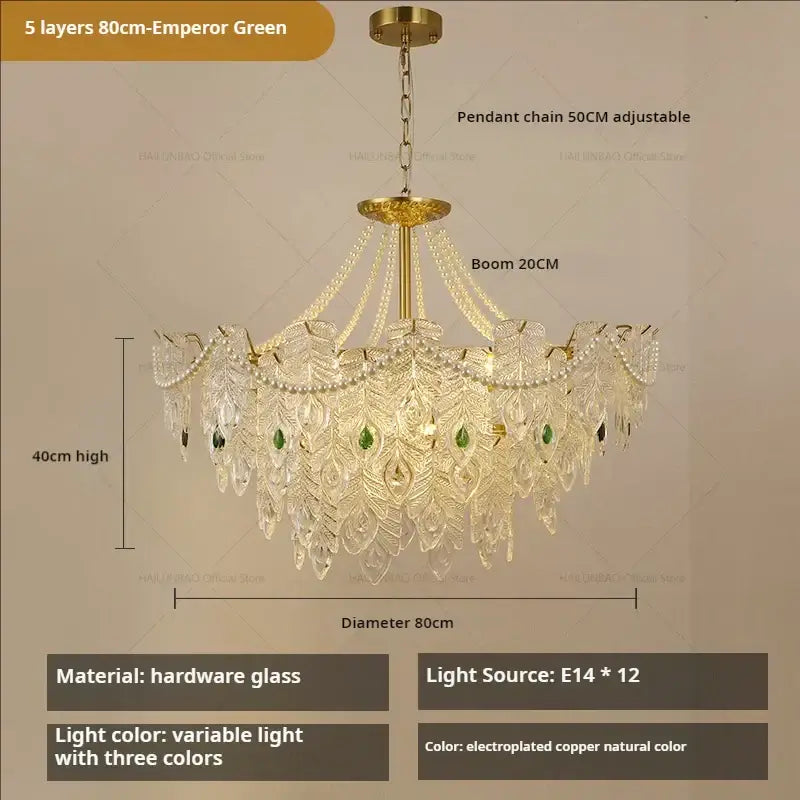 French modern gold and green crystal chandelier dining room light