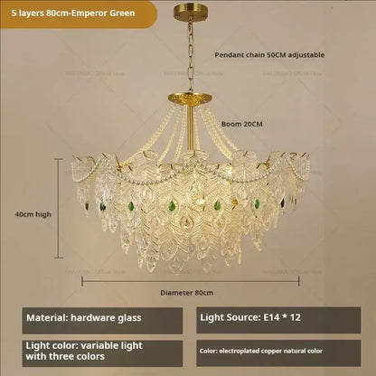 French modern gold and green crystal chandelier dining room light