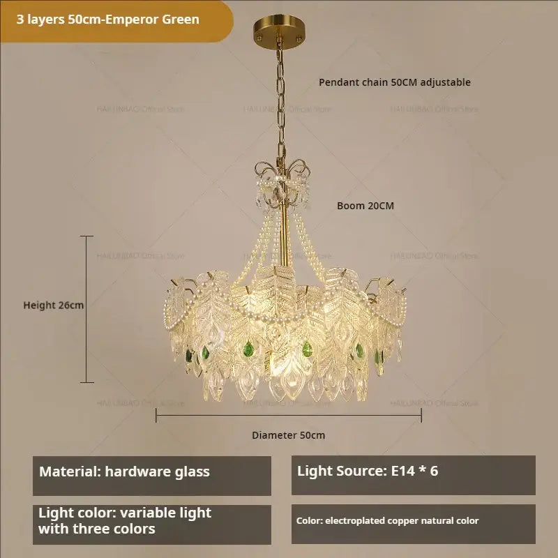 French modern gold and green crystal chandelier dining room light