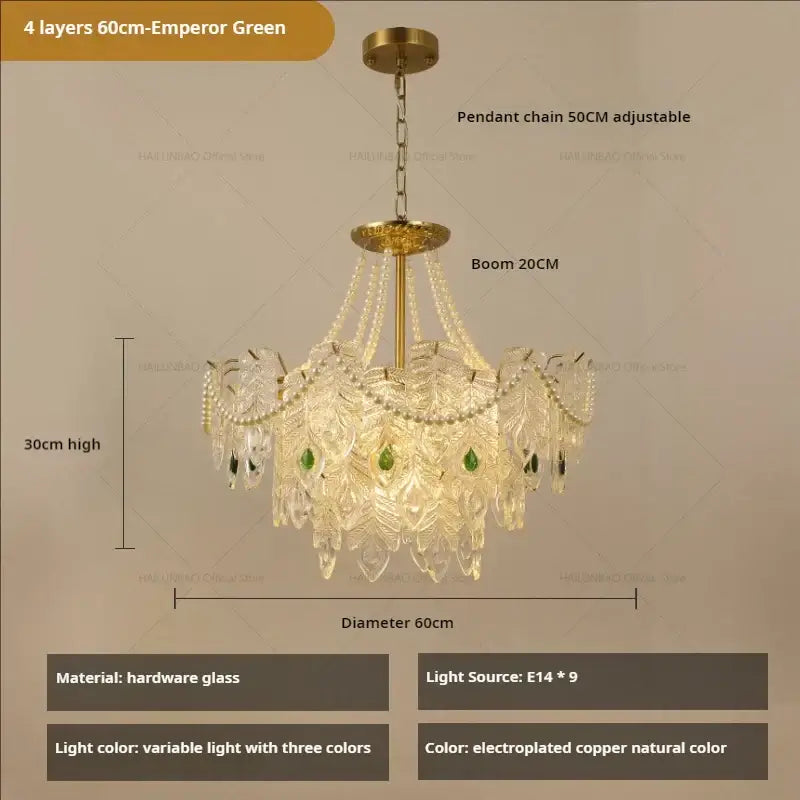 French modern gold and green crystal chandelier dining room light