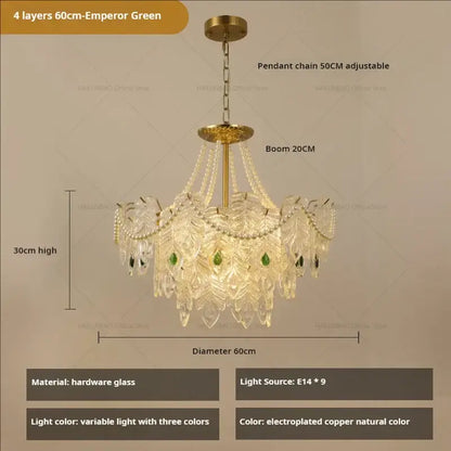 French modern gold and green crystal chandelier dining room light