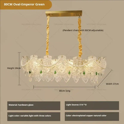 French modern gold and green crystal chandelier dining room light