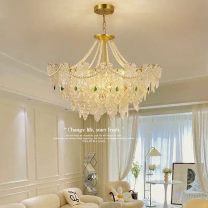 French modern gold and green crystal chandelier dining room light