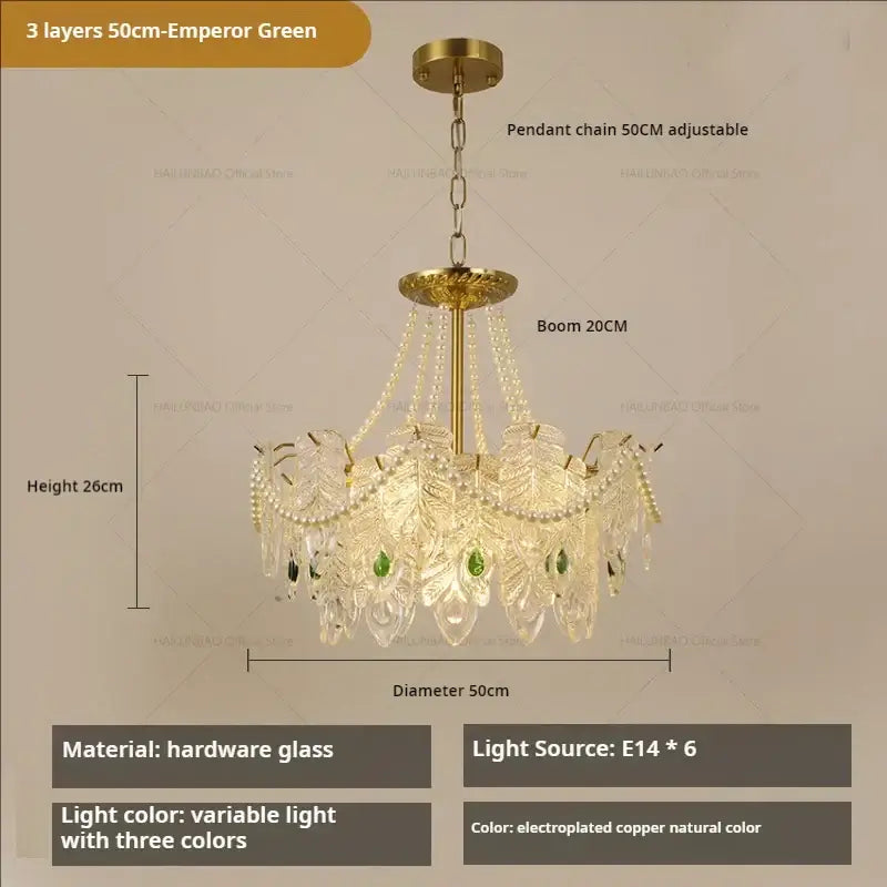French modern gold and green crystal chandelier dining room light