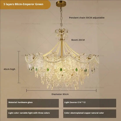 French modern gold and green crystal chandelier dining room light