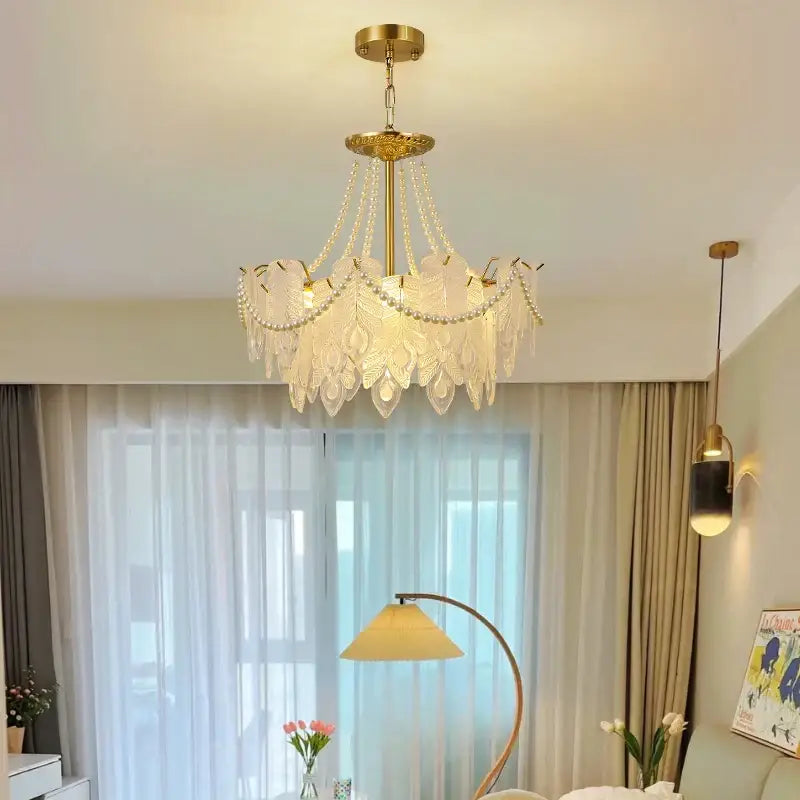 French modern gold and green crystal chandelier dining room light