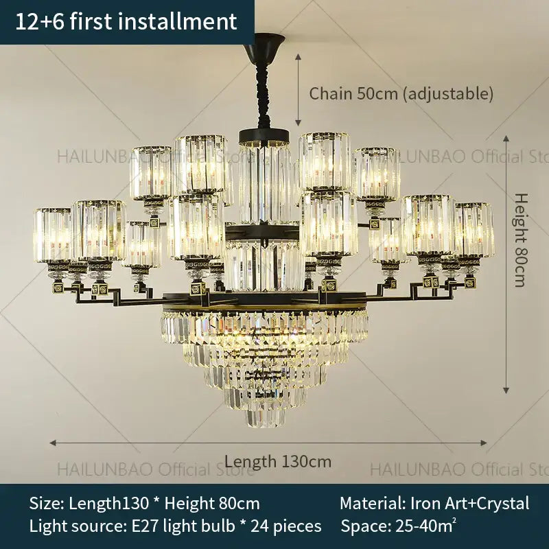 crystal chandelier light black & gold dining room luxury
