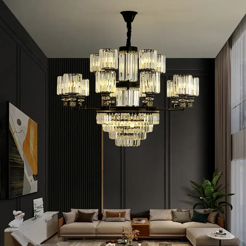 crystal chandelier light black & gold dining room luxury