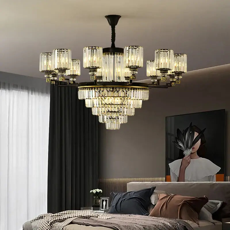 crystal chandelier light black & gold dining room luxury
