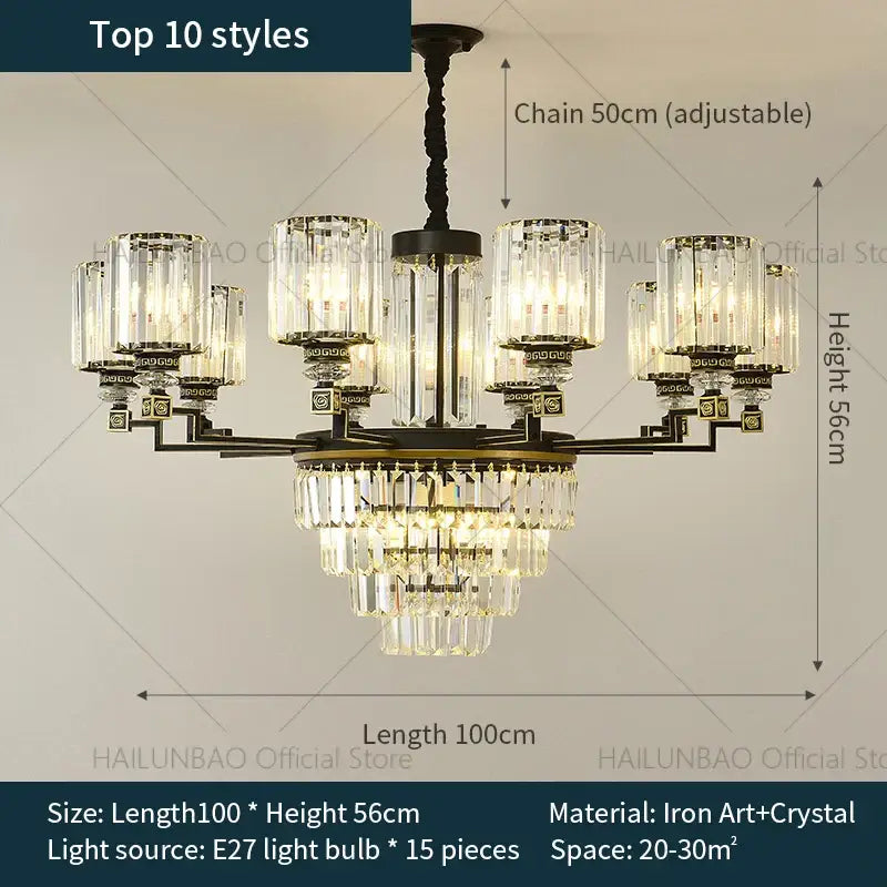 crystal chandelier light black & gold dining room luxury