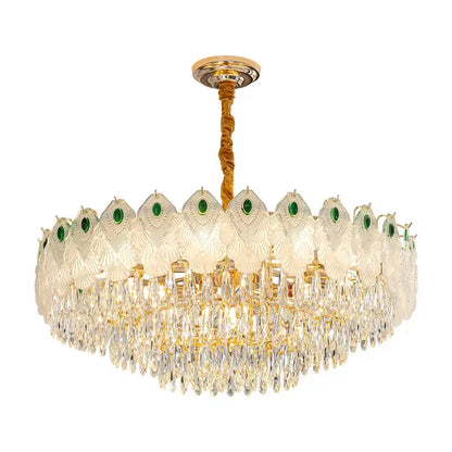 French luxury green and gold crystal chandelier living room