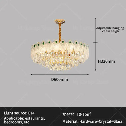 French luxury green and gold crystal chandelier living room