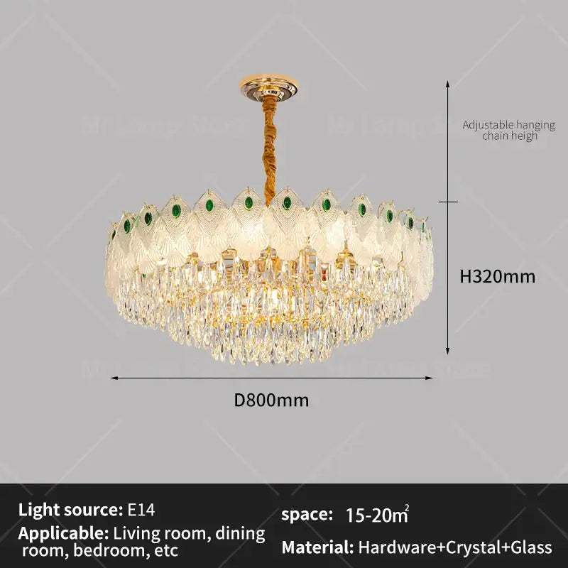 French luxury green and gold crystal chandelier living room