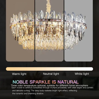 Modern chrome oval crystal chandelier light for dining room
