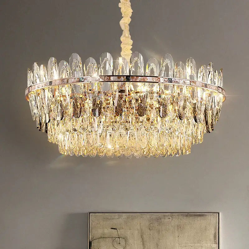 Modern chrome oval crystal chandelier light for dining room