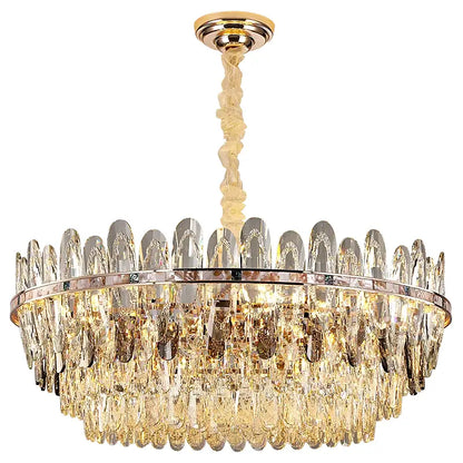 Modern chrome oval crystal chandelier light for dining room