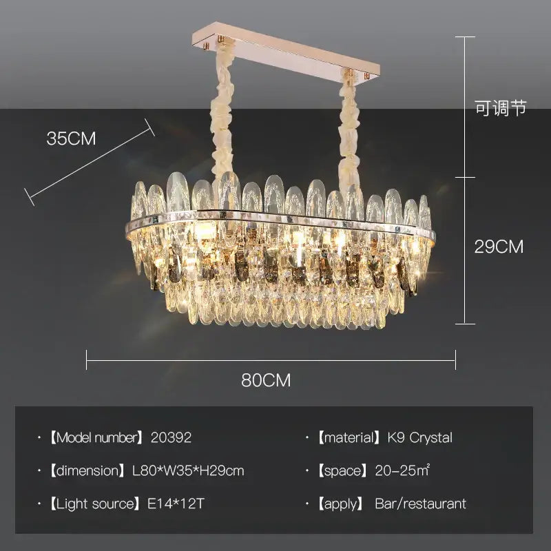 Modern chrome oval crystal chandelier light for dining room