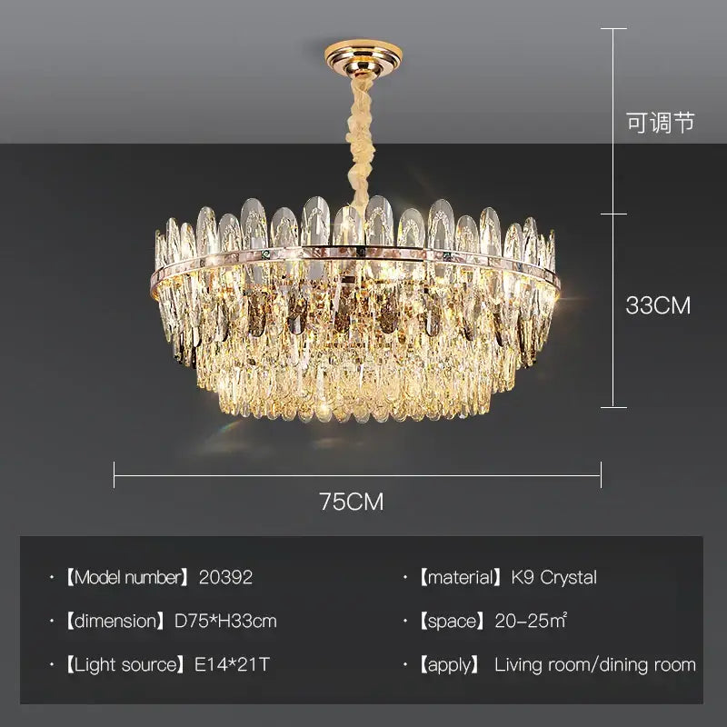 Modern chrome oval crystal chandelier light for dining room