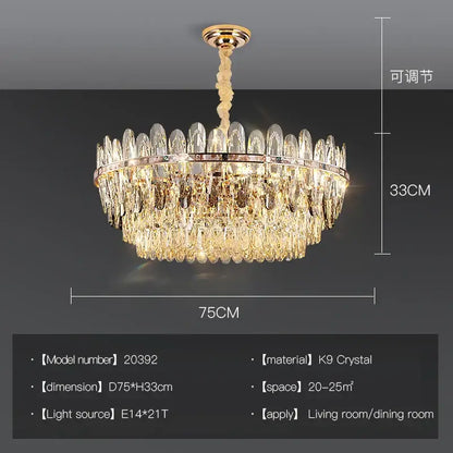 Modern chrome oval crystal chandelier light for dining room