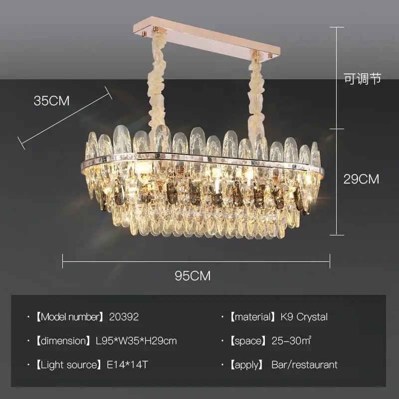 Modern chrome oval crystal chandelier light for dining room