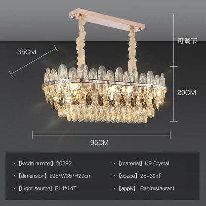 Modern chrome oval crystal chandelier light for dining room