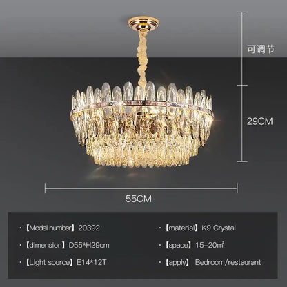Modern chrome oval crystal chandelier light for dining room