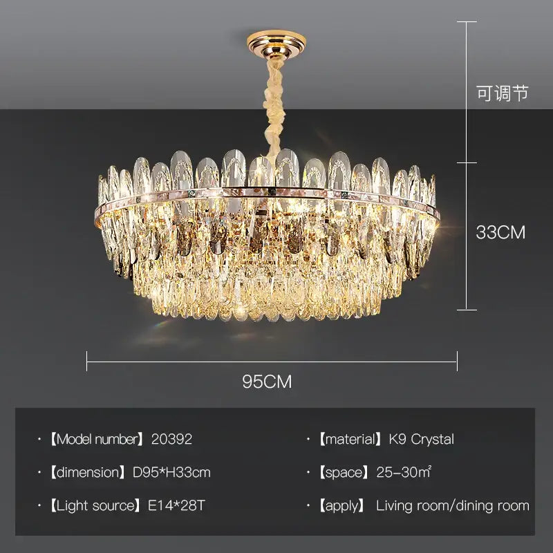 Modern chrome oval crystal chandelier light for dining room