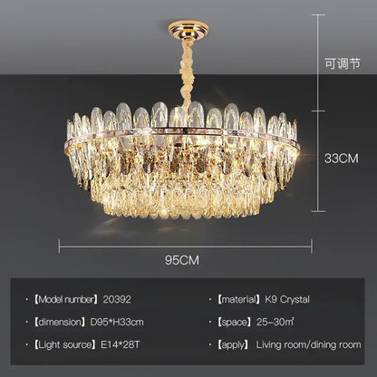Modern chrome oval crystal chandelier light for dining room