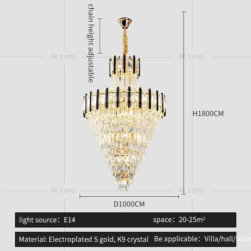 Luxury black & gold crystal chandelier light living room