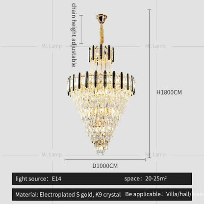 Luxury black & gold crystal chandelier light living room