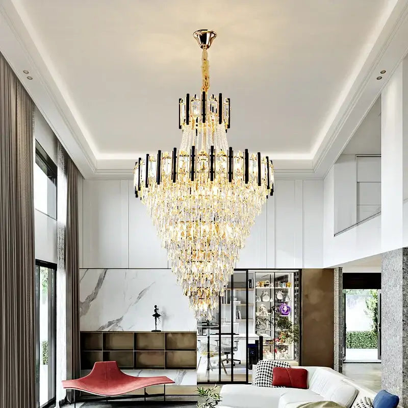 Luxury black & gold crystal chandelier light living room