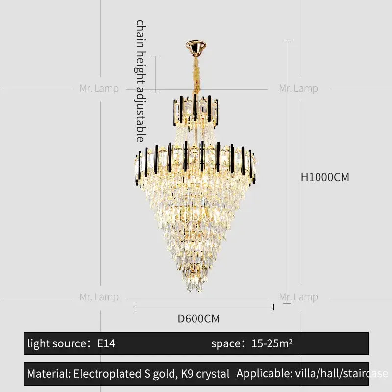 Luxury black & gold crystal chandelier light living room