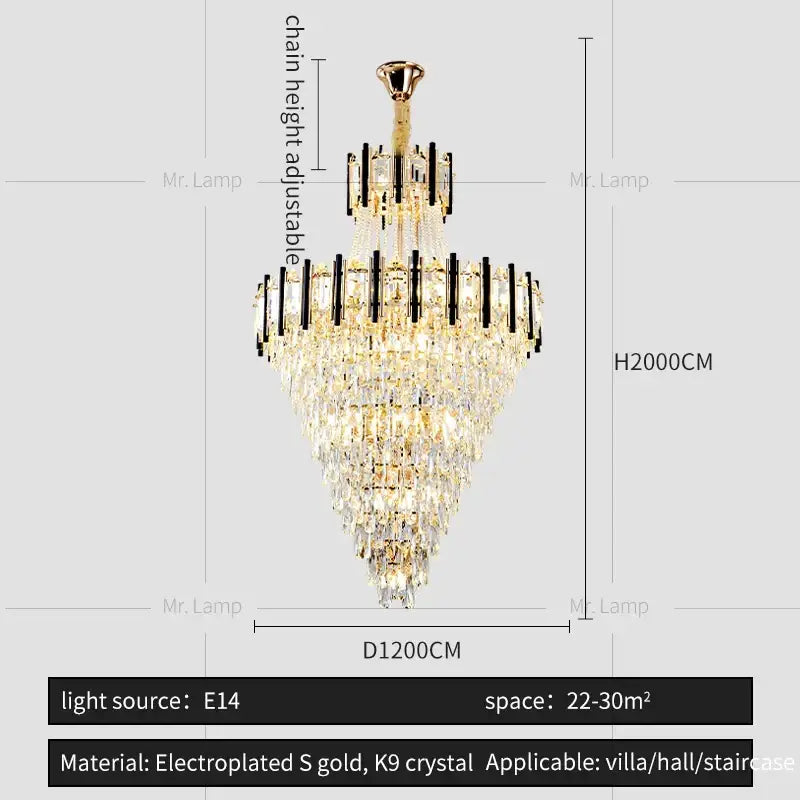 Luxury black & gold crystal chandelier light living room