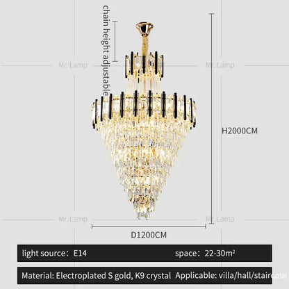 Luxury black & gold crystal chandelier light living room