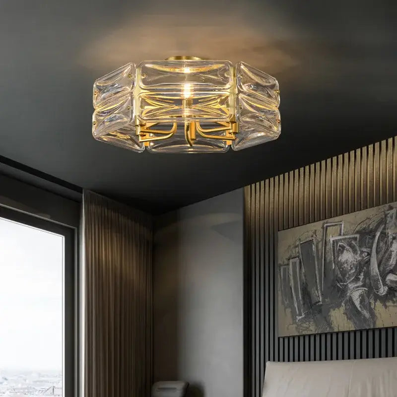 Modern geometric gold crystal chandelier lighting for dining room
