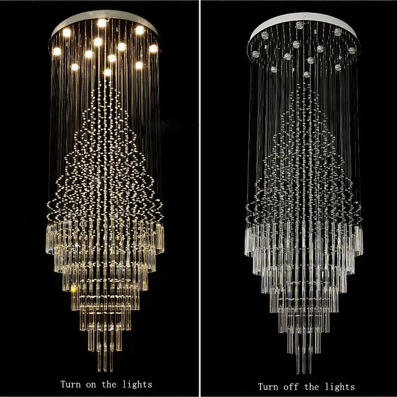 Modern crystal chandelier staircase cascading glass light