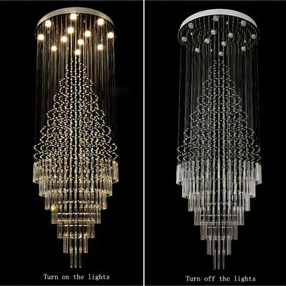 Modern crystal chandelier staircase cascading glass light