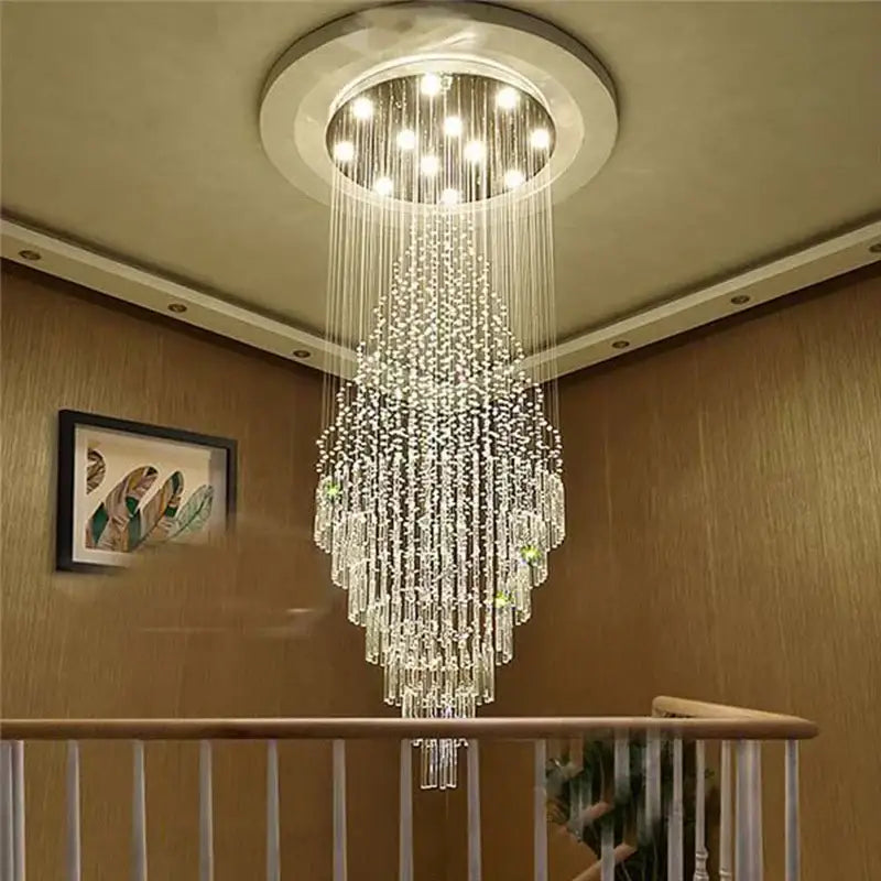 Modern crystal chandelier staircase cascading glass light