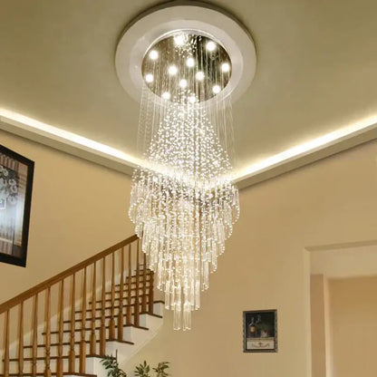 Modern crystal chandelier staircase cascading glass light