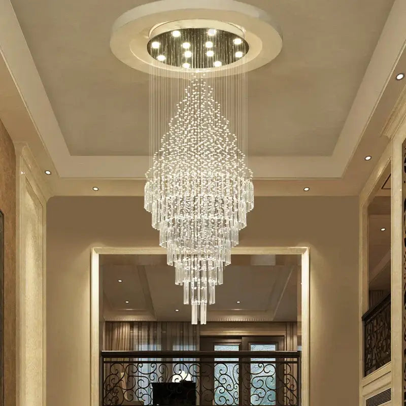 Modern crystal chandelier staircase cascading glass light