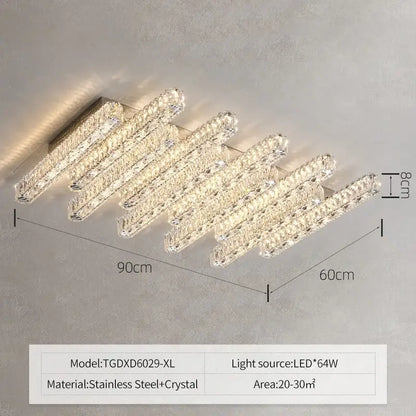 Modern rectangular crystal chandelier dimmable led ceiling light dining room