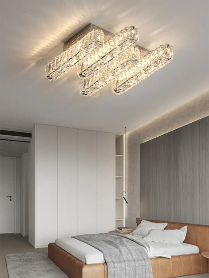 Modern rectangular crystal chandelier dimmable led ceiling light dining room