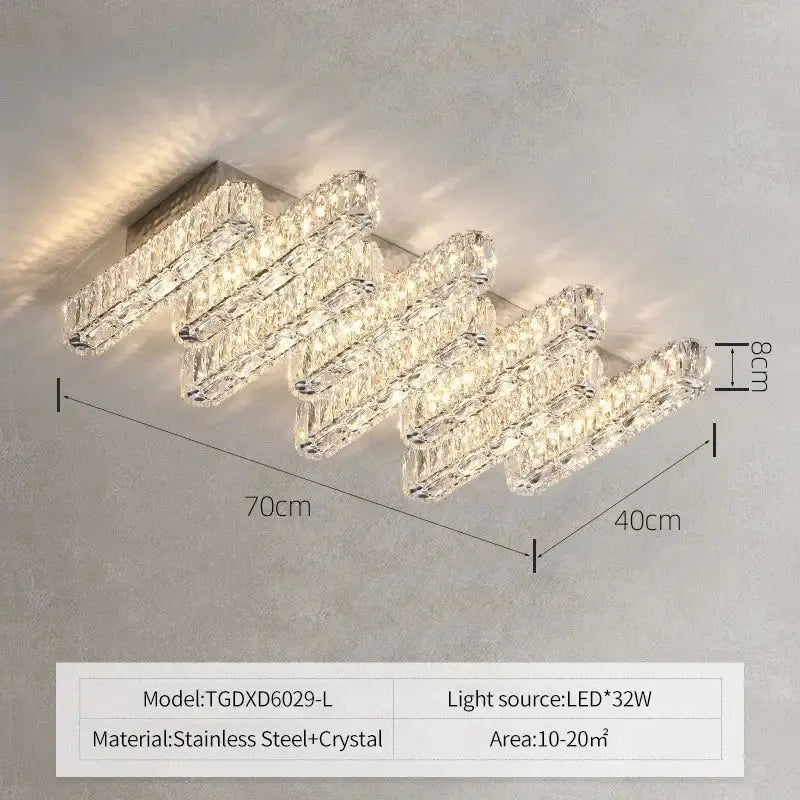 Modern rectangular crystal chandelier dimmable led ceiling light dining room