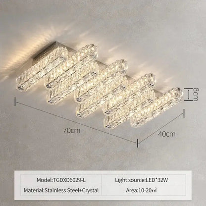 Modern rectangular crystal chandelier dimmable led ceiling light dining room