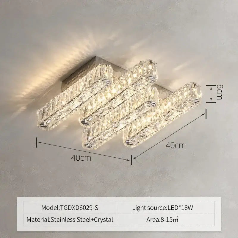 Modern rectangular crystal chandelier dimmable led ceiling light dining room