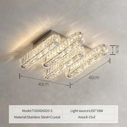 Modern rectangular crystal chandelier dimmable led ceiling light dining room