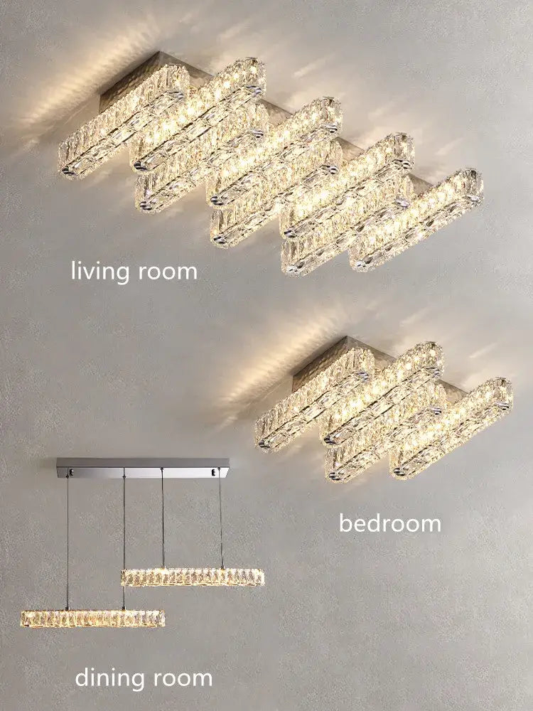 Modern rectangular crystal chandelier dimmable led ceiling light dining room