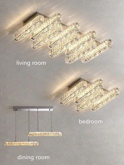 Modern rectangular crystal chandelier dimmable led ceiling light dining room