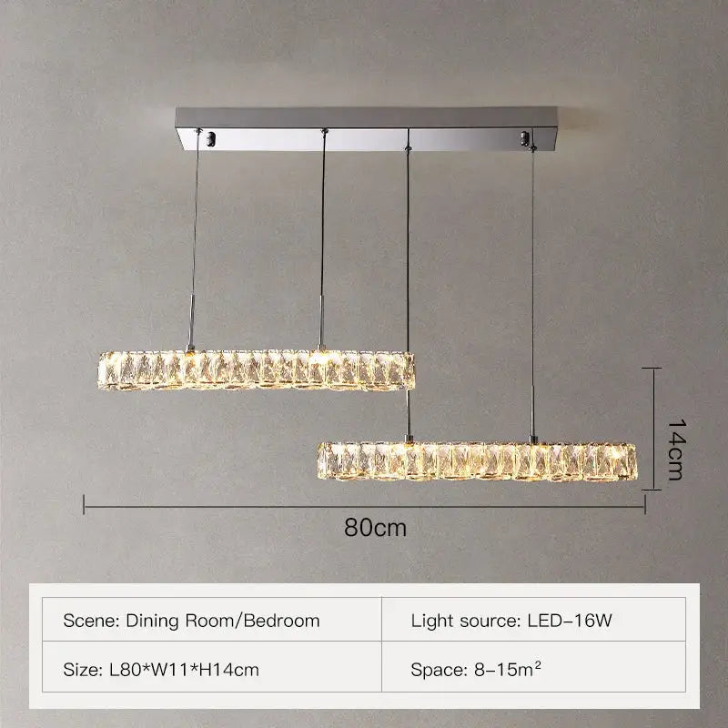 Modern rectangular crystal chandelier dimmable led ceiling light dining room