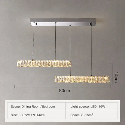 Modern rectangular crystal chandelier dimmable led ceiling light dining room